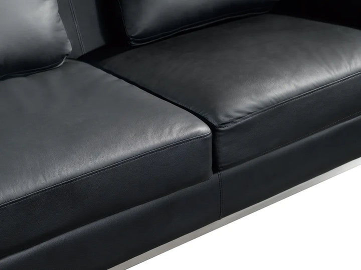 Corner Sofa 5 Seater Leather Black with Ottoman Right Hand Thremo