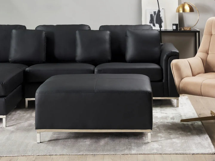 Corner Sofa 5 Seater Leather Black with Ottoman Right Hand Thremo
