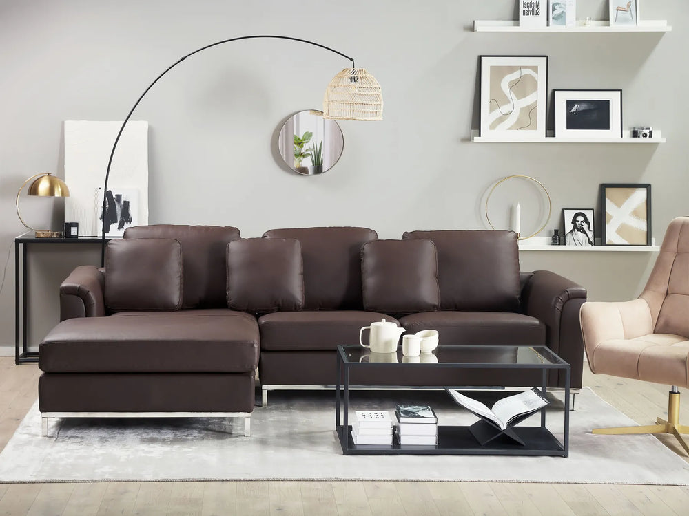 Corner Sofa 4 Seater Leather Brown Right Hand Thremo