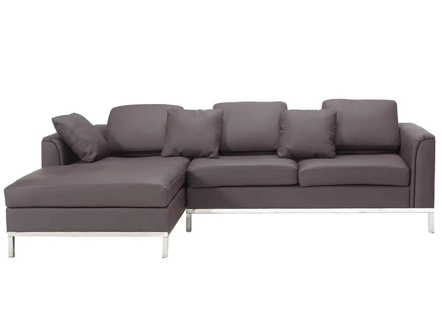 Corner Sofa 4 Seater Leather Brown Right Hand Thremo