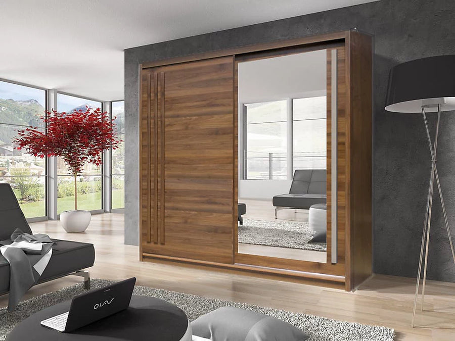 Effect 2 Mirrored Sliding Door Wardrobe in Columbian Walnut