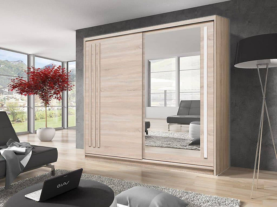 Effect 2 Mirrored Sliding Door Wardrobe in Oak Sonoma