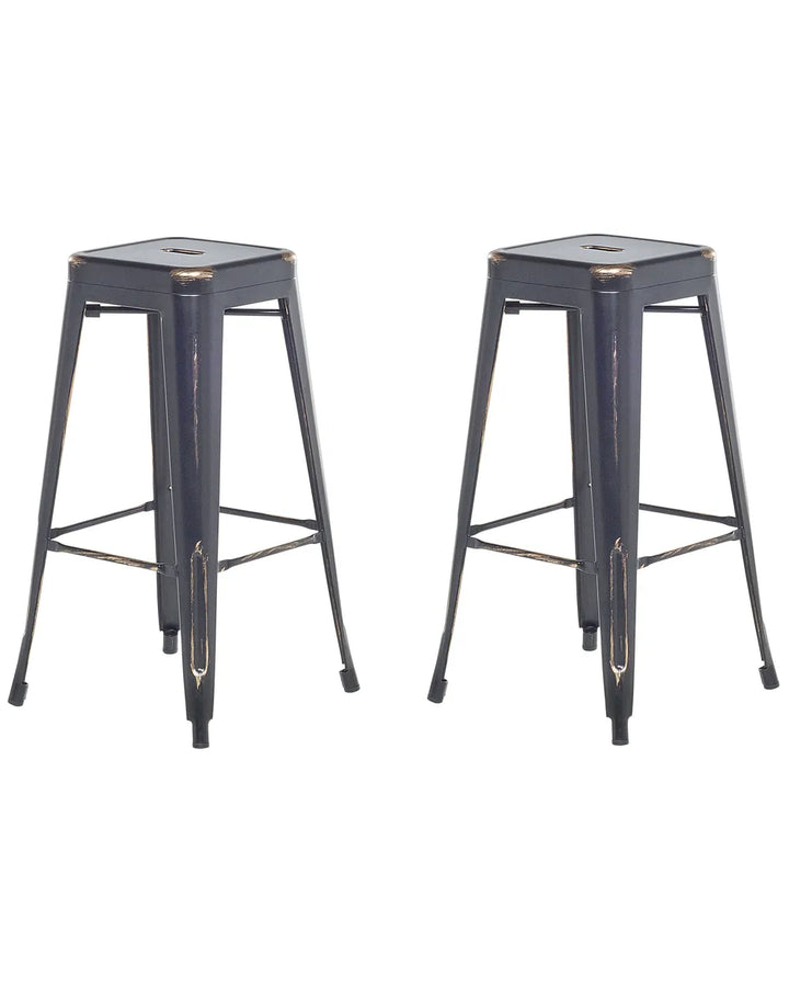 Set of 2 Bar Stools Metal Black Long-Lasting Wavaro