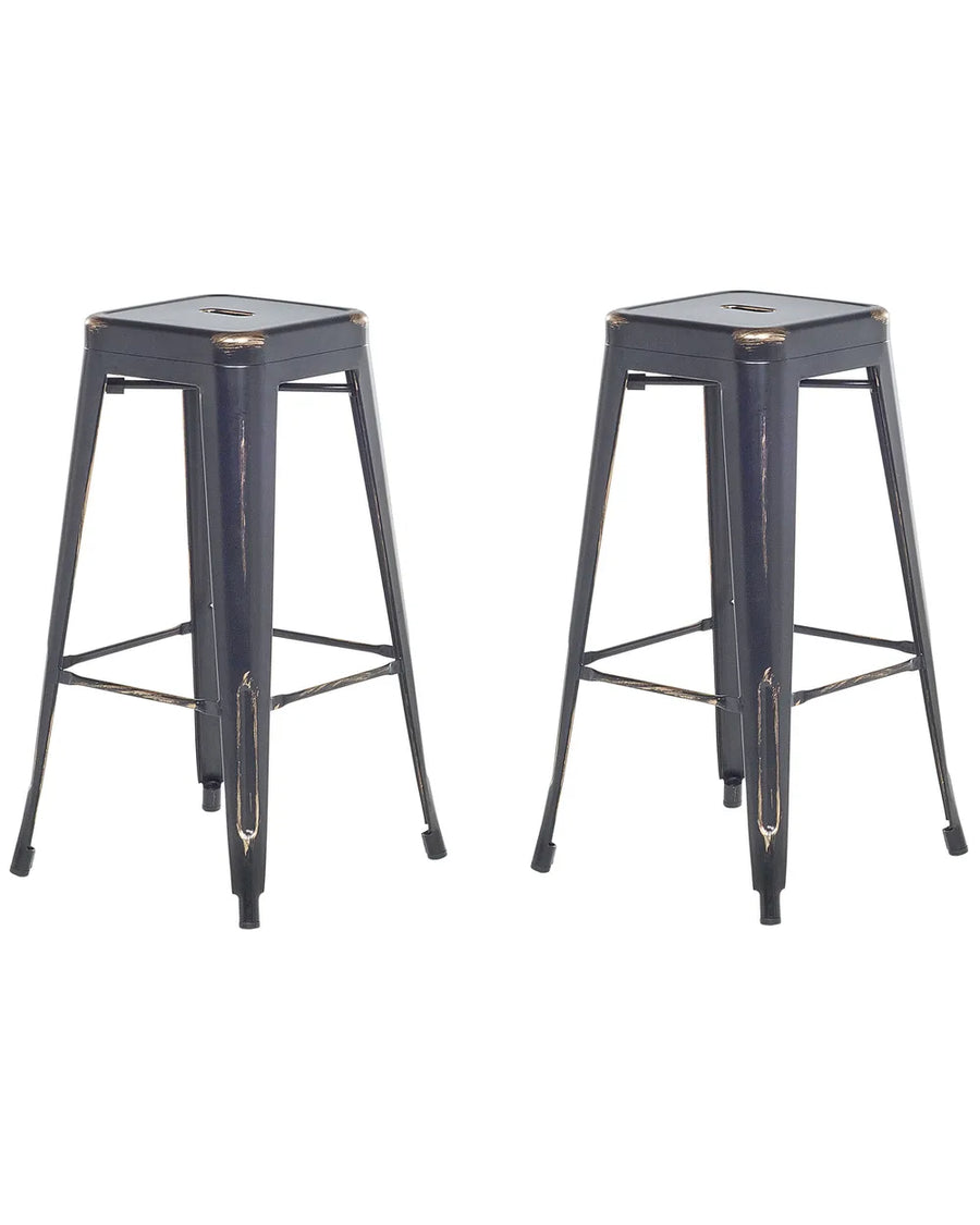 Set of 2 Bar Stools Metal Black Long-Lasting Wavaro