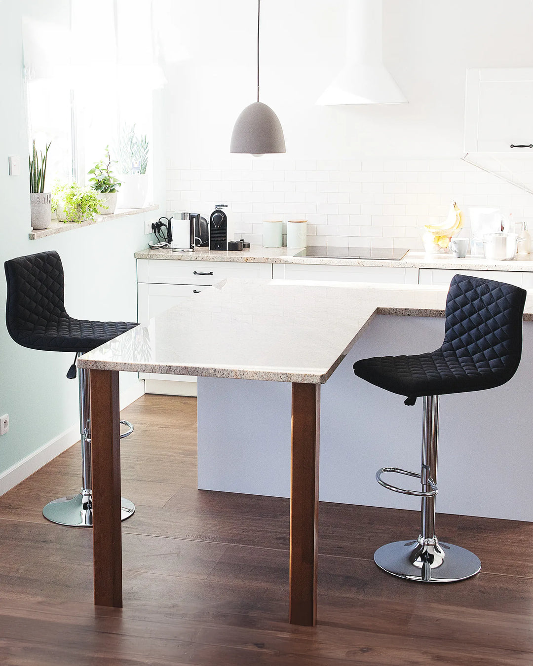 Set of 2 Bar Chairs Swivel Black Various Arrangement Possibilities Viston