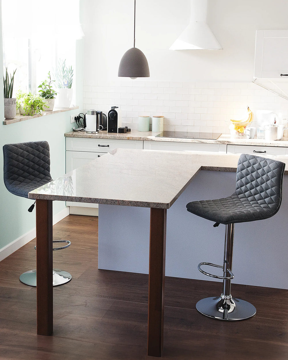 Set of 2 Bar Chairs Swivel Grey Modern Design Viston