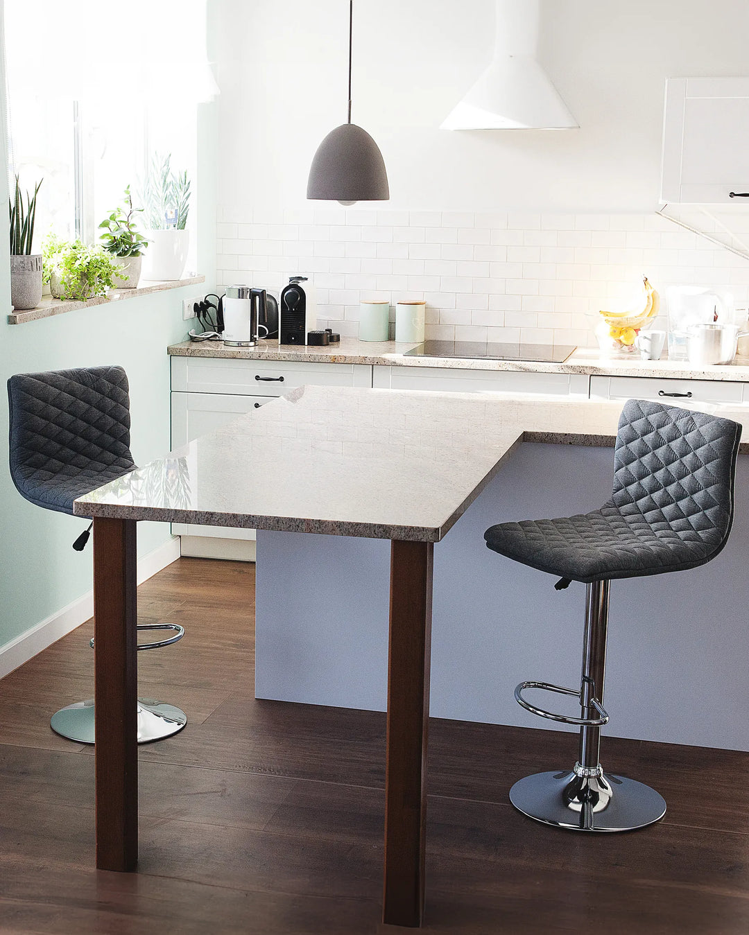 Set of 2 Bar Chairs Swivel Grey Modern Design Viston