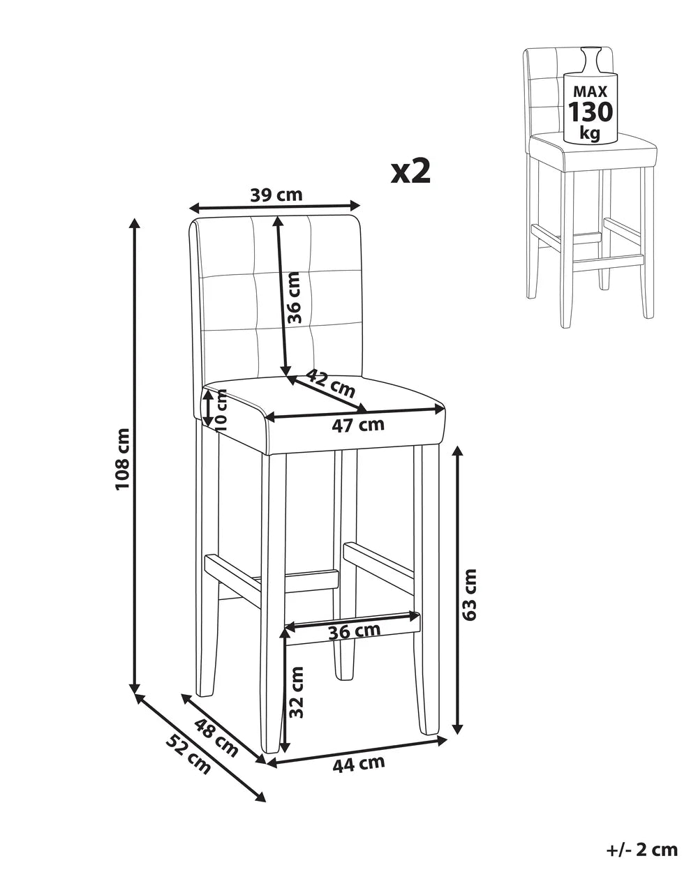 Set of 2 Bar Chairs Grey High-Quality Upholstery Cevoro