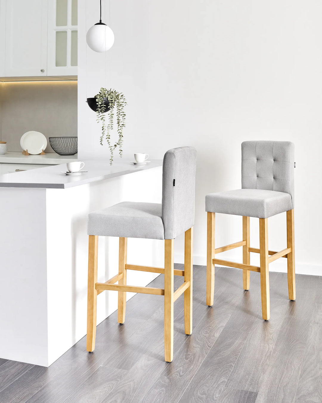 Set of 2 Bar Chairs Grey High-Quality Upholstery Cevoro