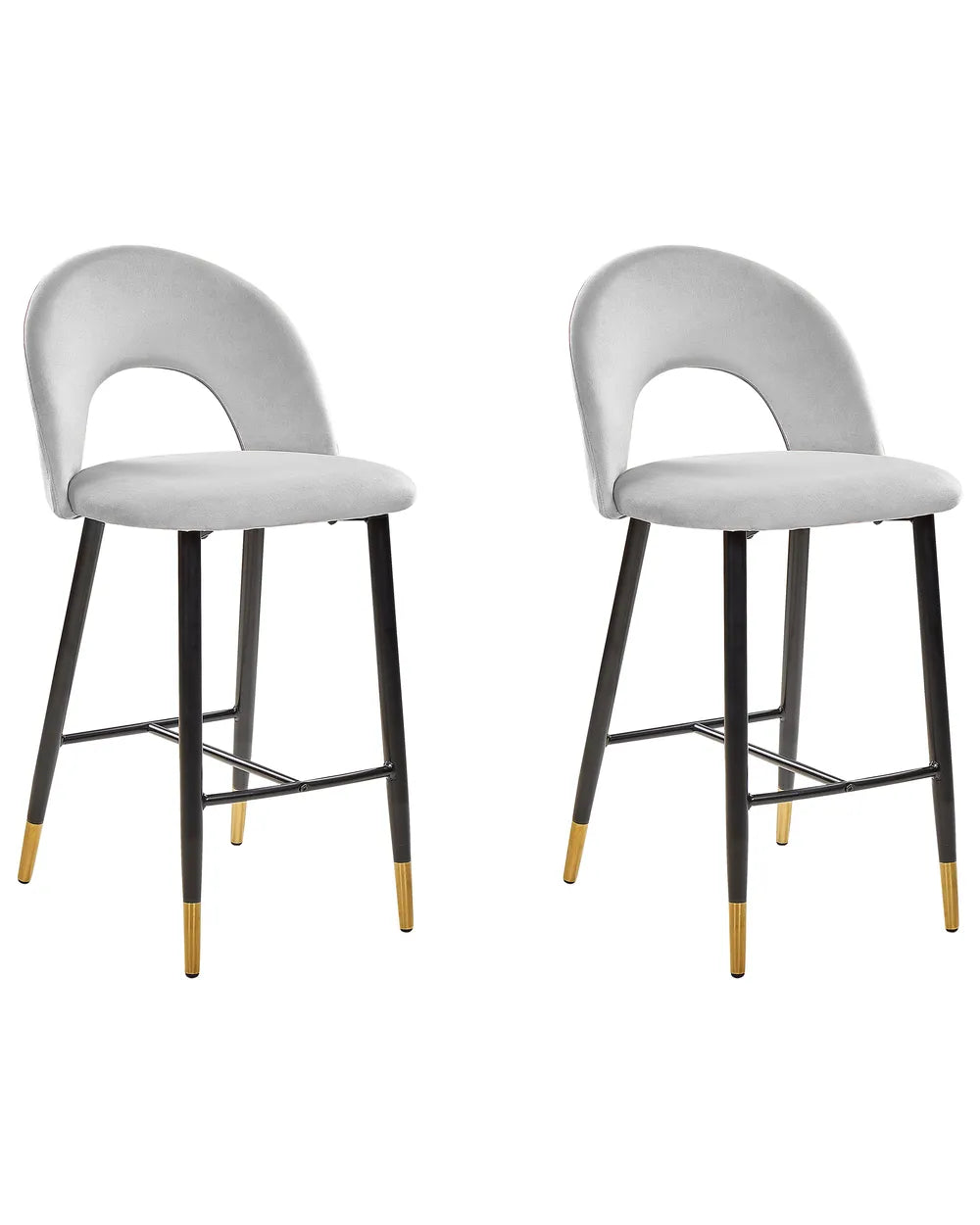 Set of 2 Bar Chairs Velvet Grey Leg Caps for Surface Protection Enzora