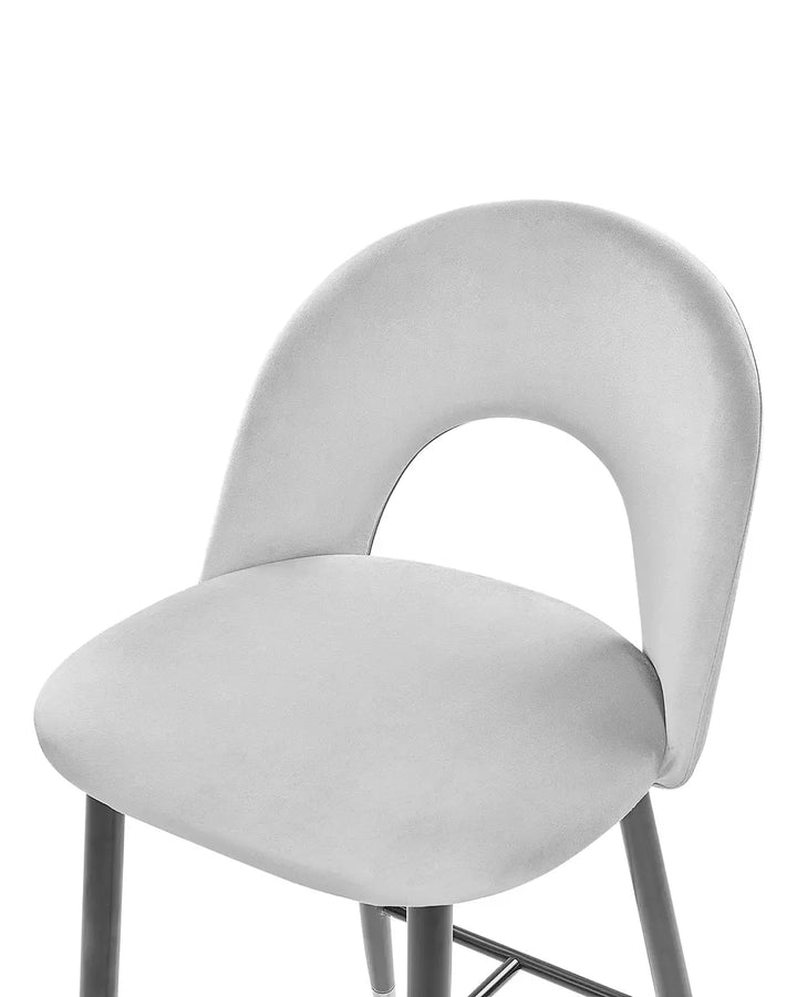 Set of 2 Bar Chairs Velvet Grey Leg Caps for Surface Protection Enzora