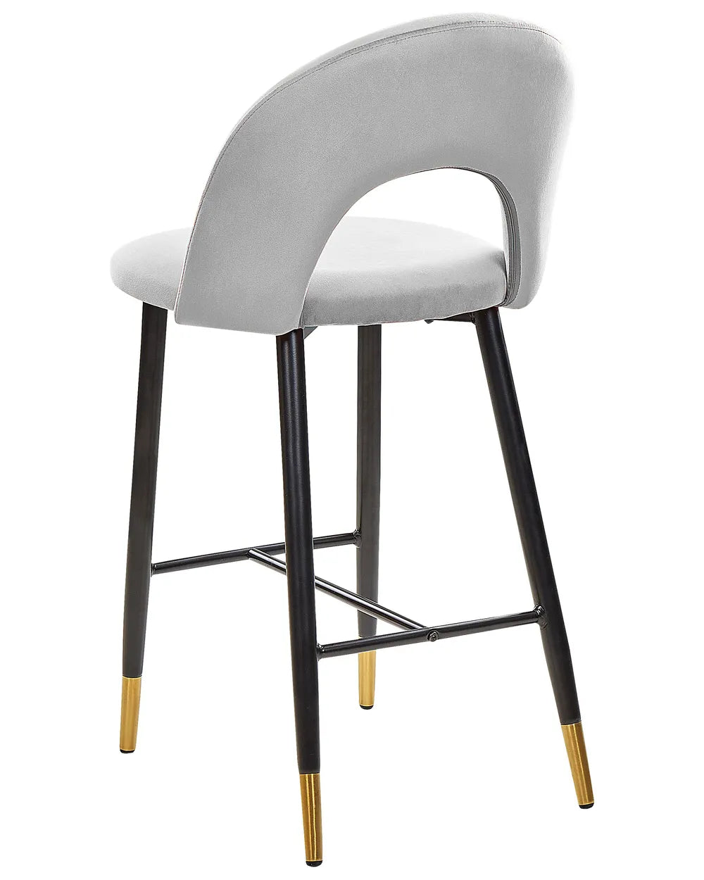 Set of 2 Bar Chairs Velvet Grey Leg Caps for Surface Protection Enzora