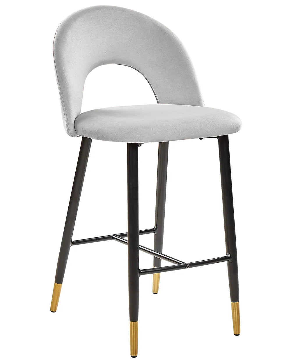 Set of 2 Bar Chairs Velvet Grey Leg Caps for Surface Protection Enzora