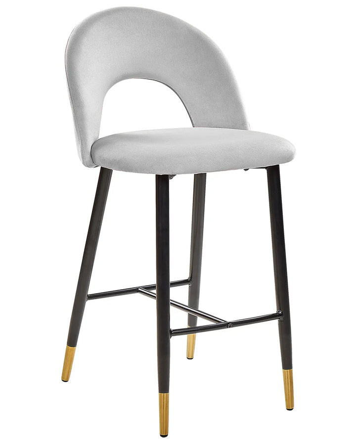 Set of 2 Bar Chairs Velvet Grey Leg Caps for Surface Protection Enzora