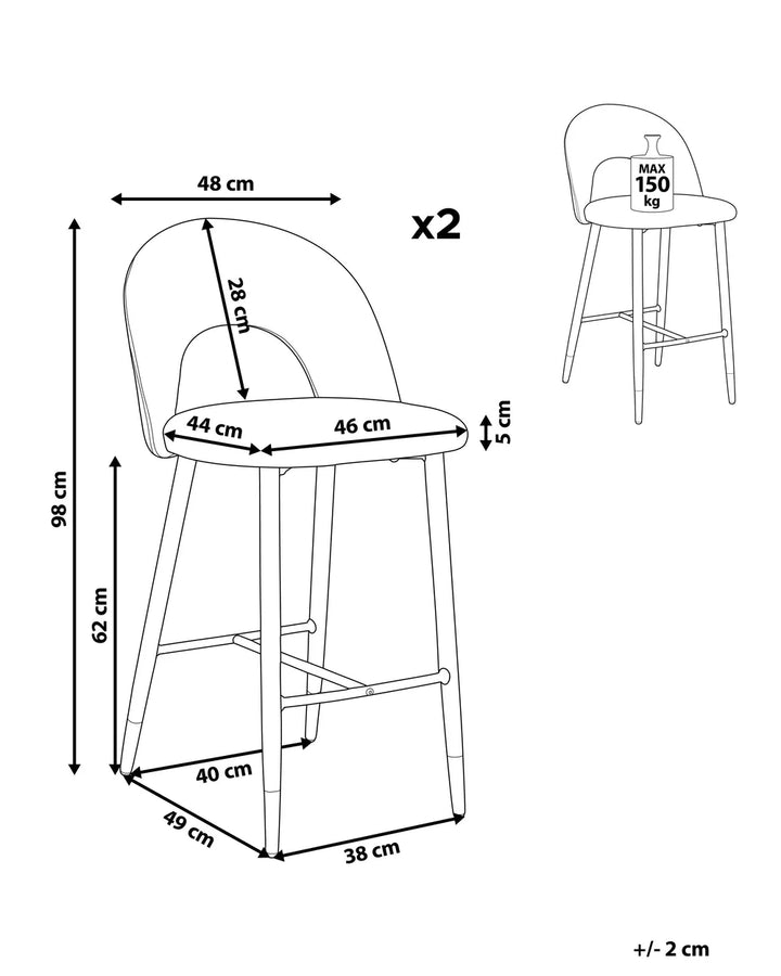 Set of 2 Bar Chairs Velvet Black Comfortable Footre Presta