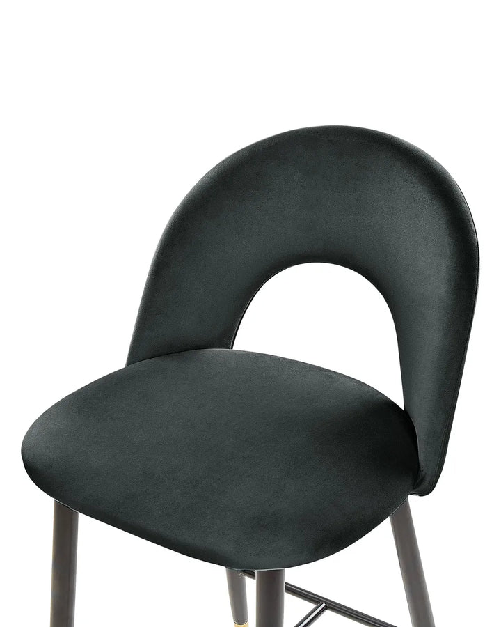 Set of 2 Bar Chairs Velvet Black Comfortable Footre Presta
