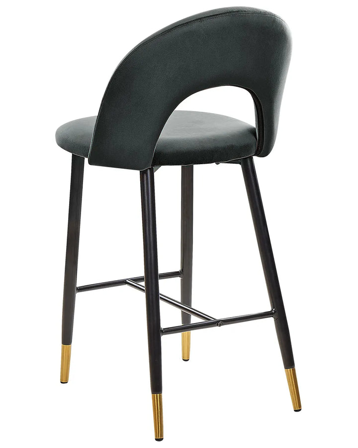 Set of 2 Bar Chairs Velvet Black Comfortable Footre Presta