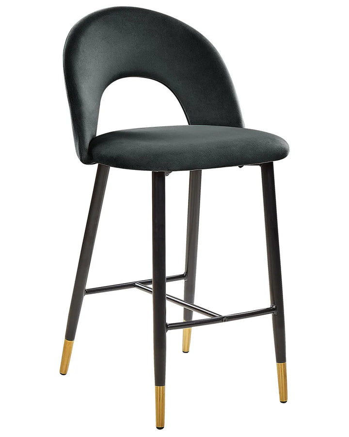 Set of 2 Bar Chairs Velvet Black Comfortable Footre Presta