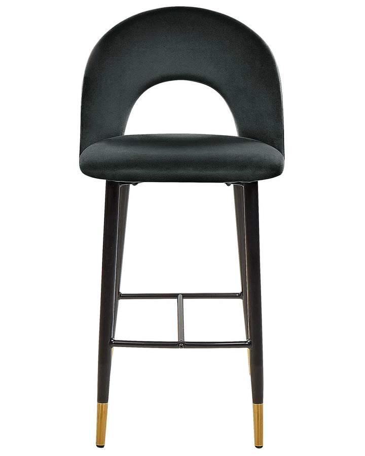 Set of 2 Bar Chairs Velvet Black Comfortable Footre Presta