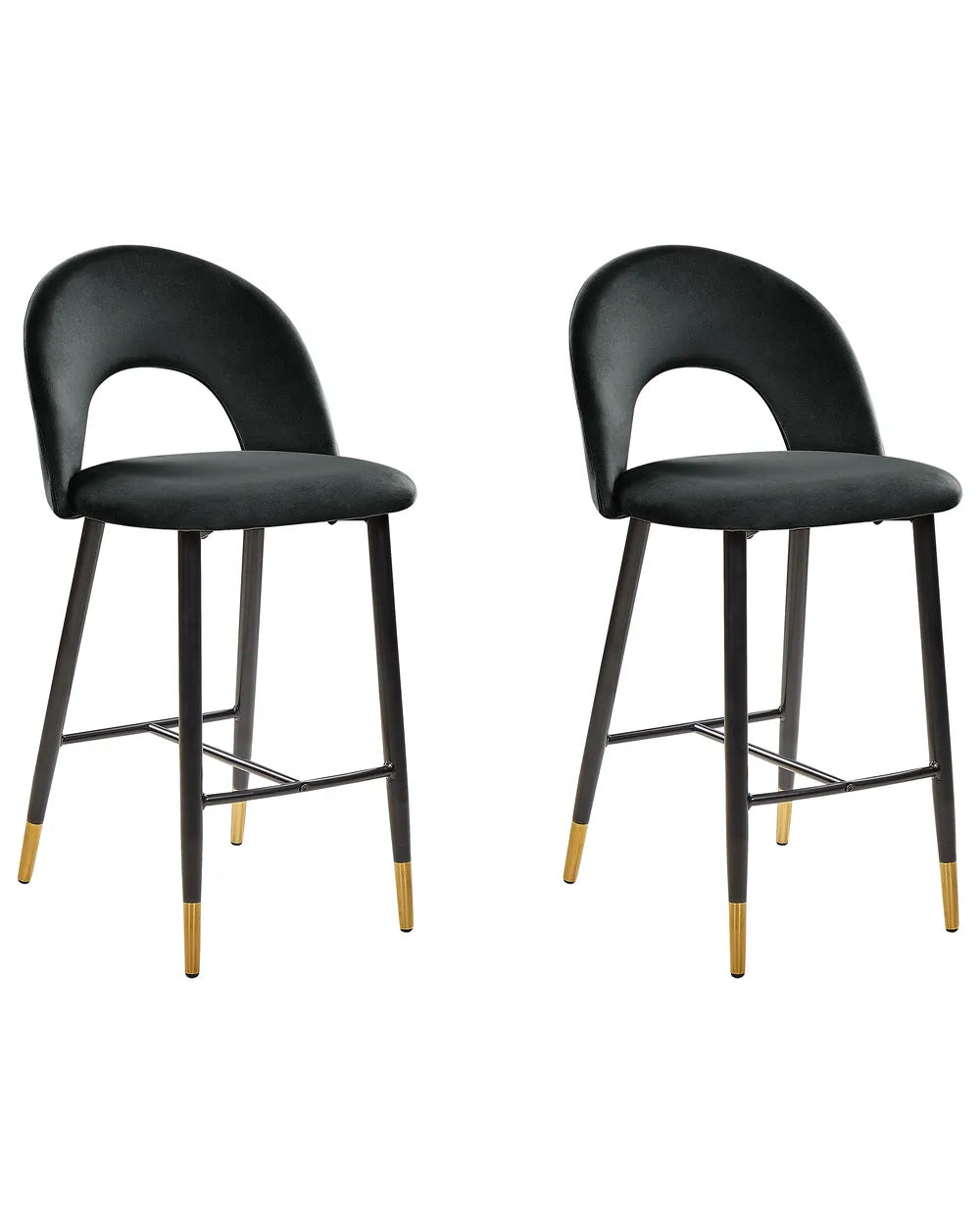 Set of 2 Bar Chairs Velvet Black Comfortable Footre Presta
