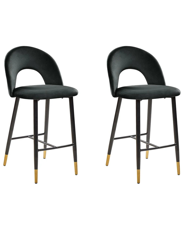 Set of 2 Bar Chairs Velvet Black Comfortable Footre Presta