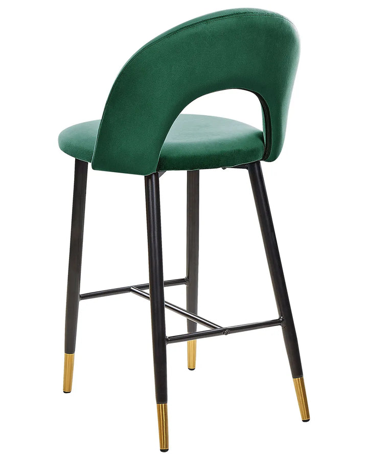 Set of 2 Bar Chairs Velvet Emerald Green Surface Protection Enzora