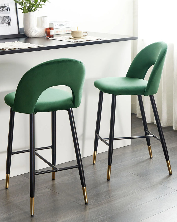 Set of 2 Bar Chairs Velvet Emerald Green Surface Protection Enzora