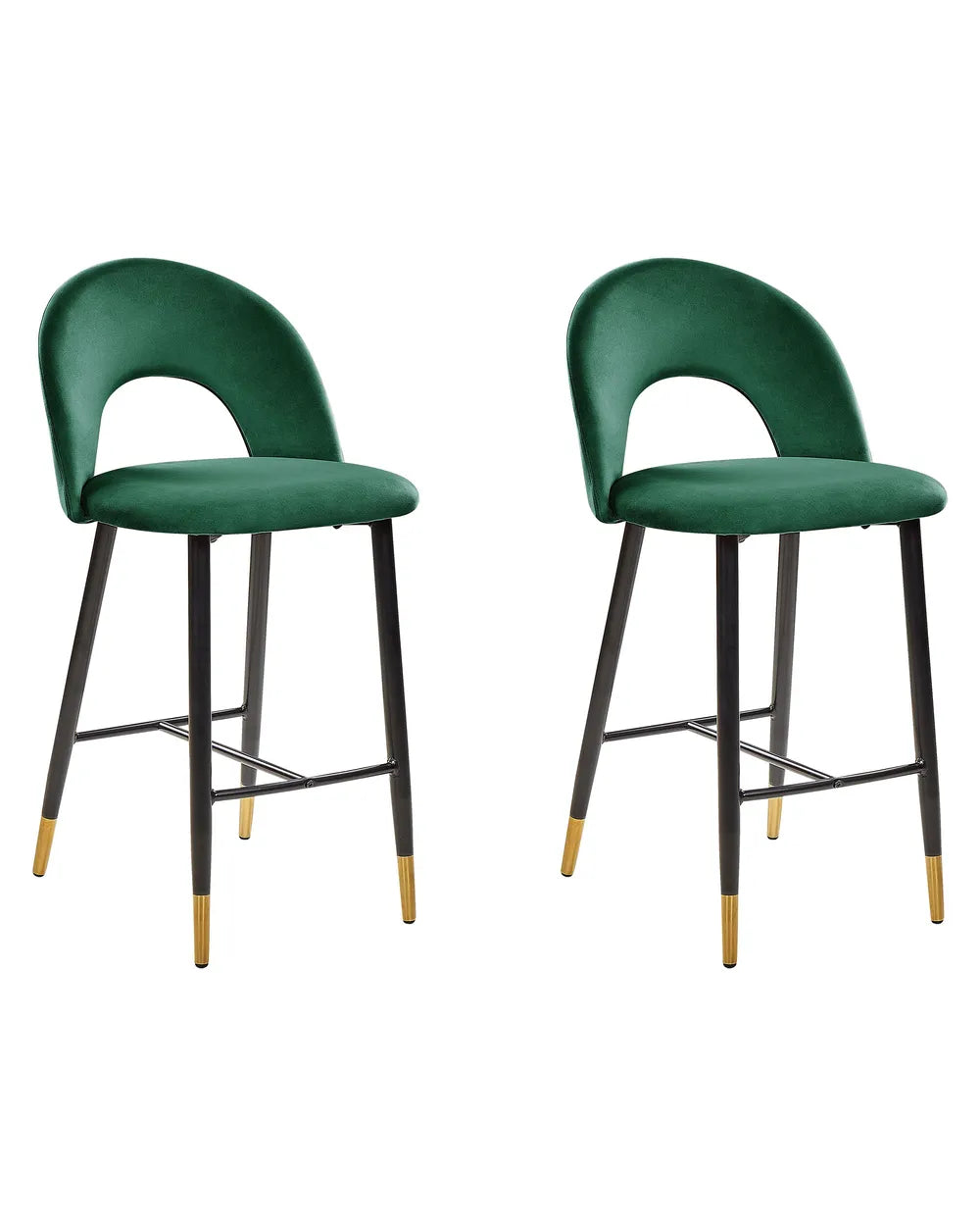 Set of 2 Bar Chairs Velvet Emerald Green Surface Protection Enzora