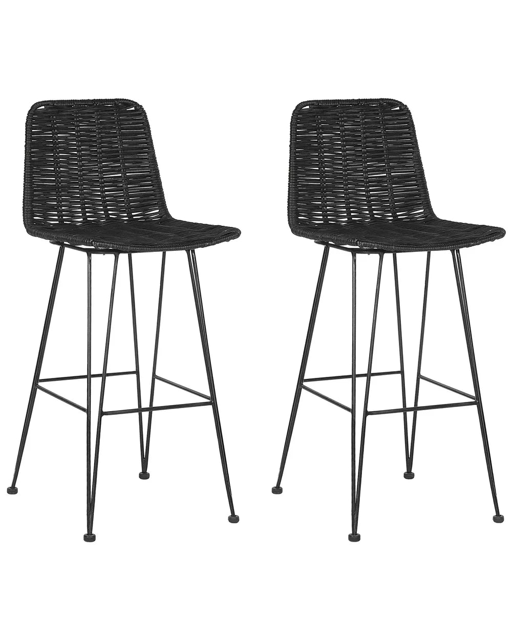 Set of 2 Bar Chairs Rattan Black Comfortable Footrest Quinla