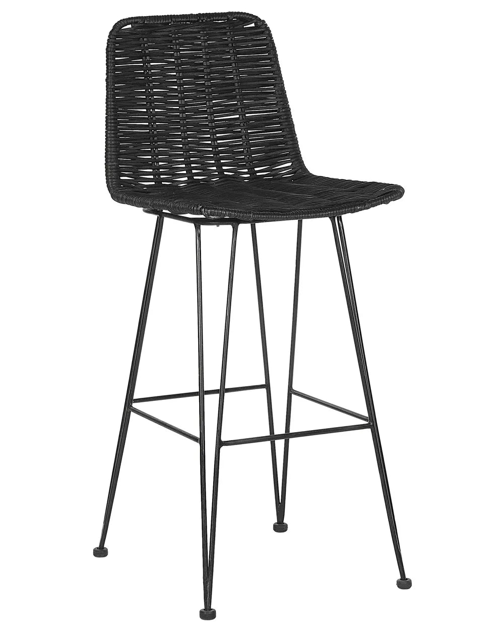 Set of 2 Bar Chairs Rattan Black Comfortable Footrest Quinla