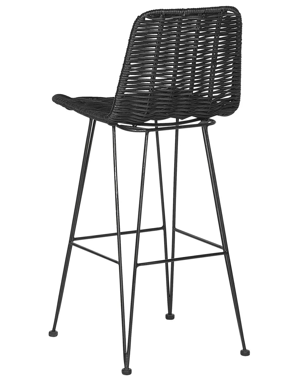 Set of 2 Bar Chairs Rattan Black Comfortable Footrest Quinla