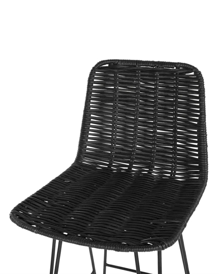 Set of 2 Bar Chairs Rattan Black Comfortable Footrest Quinla