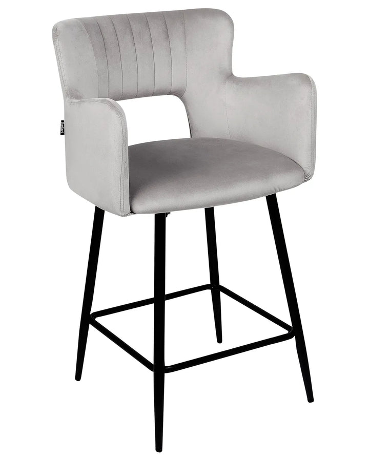 Set of 2 Bar Chairs Velvet Light Grey Precise Finish Gellon