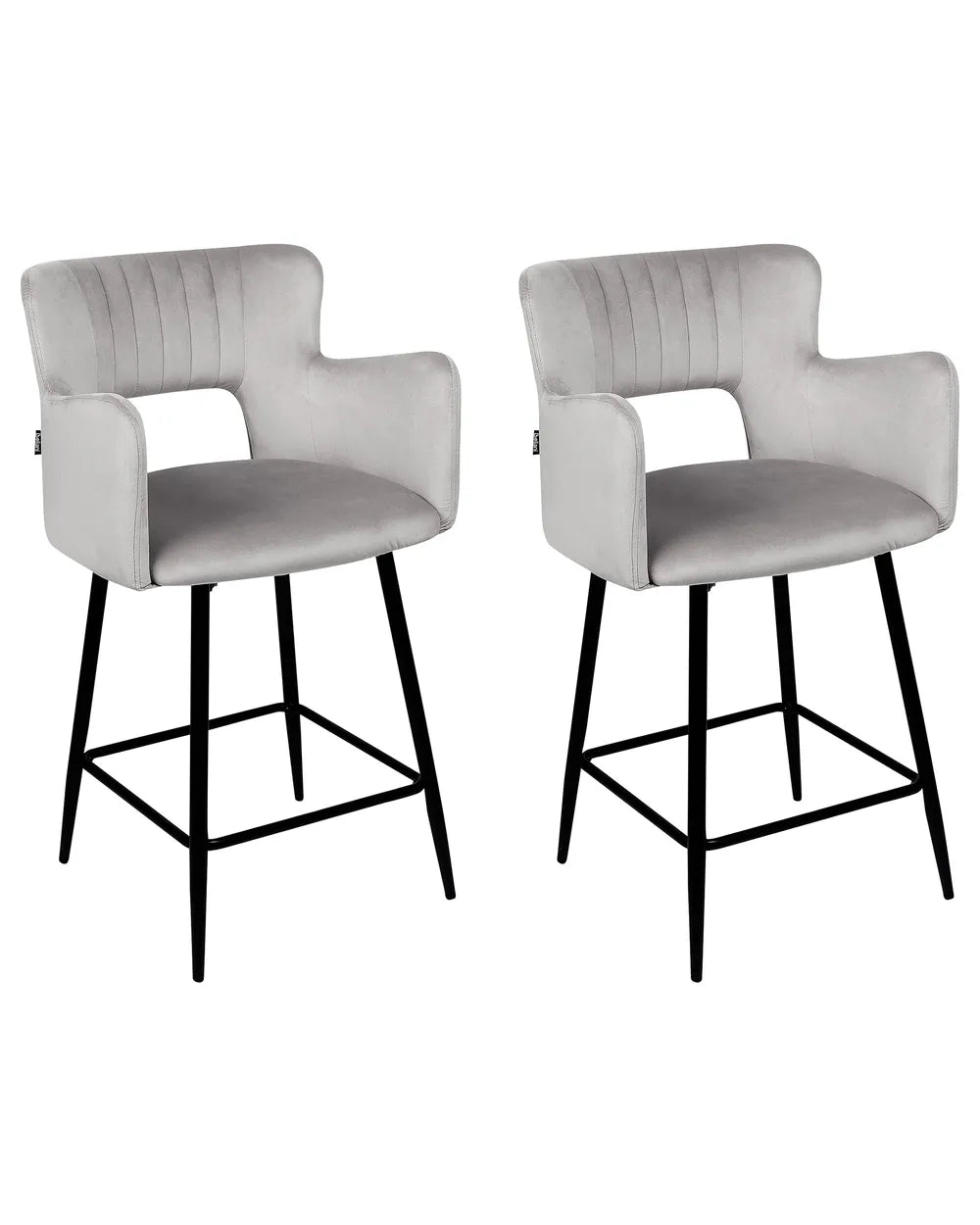 Set of 2 Bar Chairs Velvet Light Grey Precise Finish Gellon