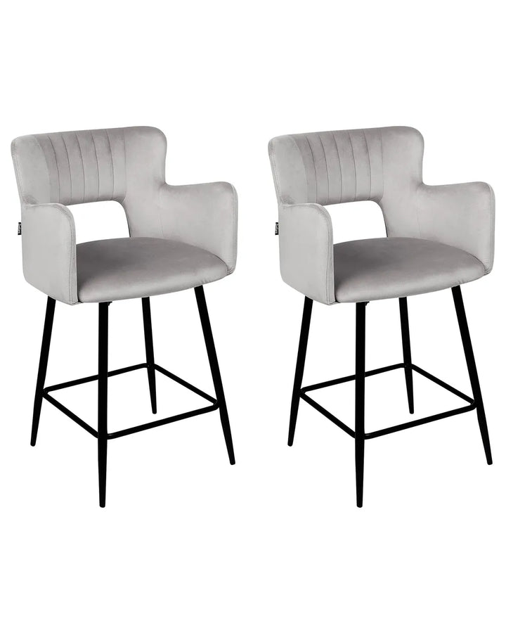 Set of 2 Bar Chairs Velvet Light Grey Precise Finish Gellon