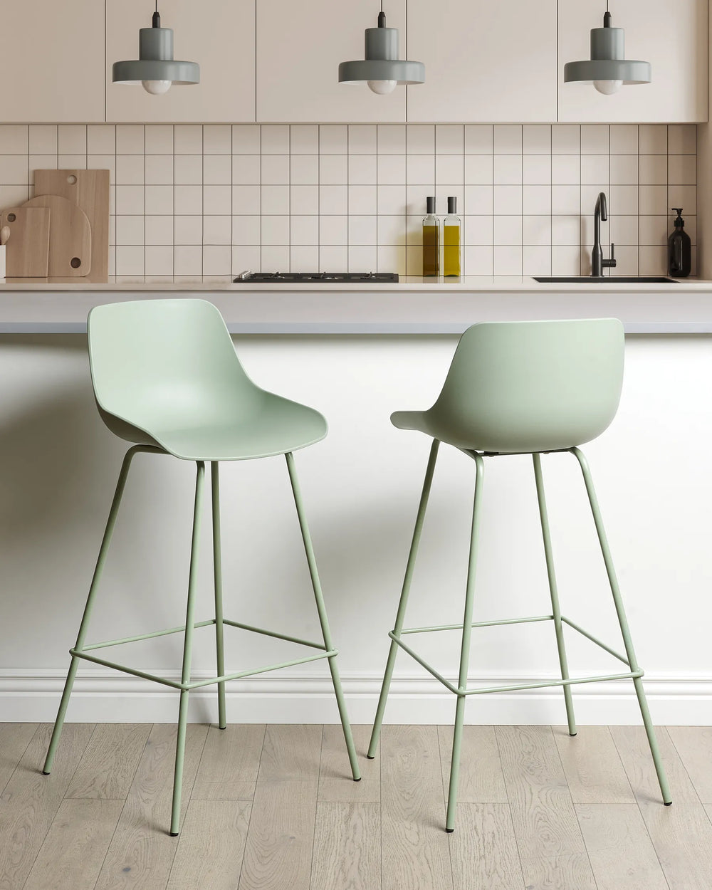 Set of 2 Bar Chairs Light Green Trendy Design Revora
