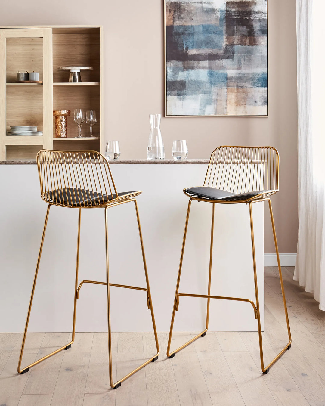 Set of 2 Bar Chairs Metal Gold For Indoor Use Only Movaro