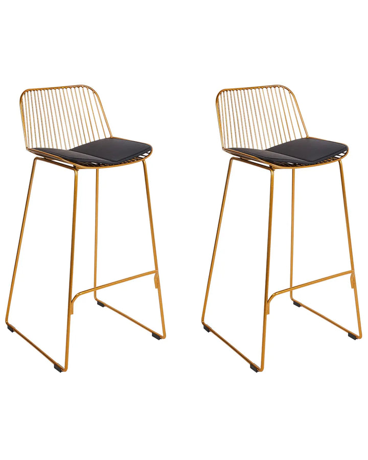Set of 2 Bar Chairs Metal Gold For Indoor Use Only Movaro