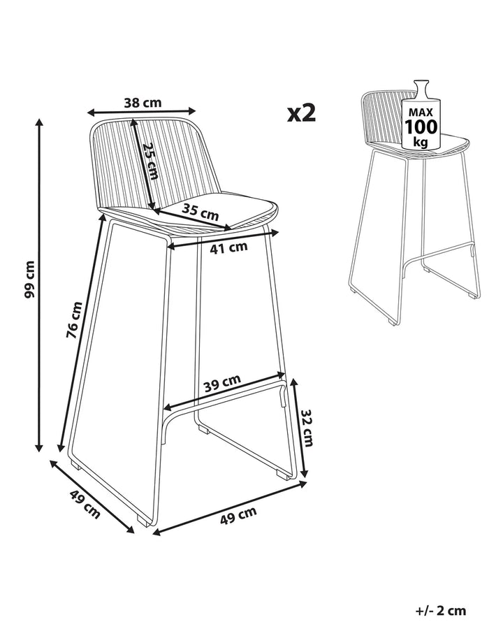 Set of 2 Bar Chairs Metal Gold For Indoor Use Only Movaro