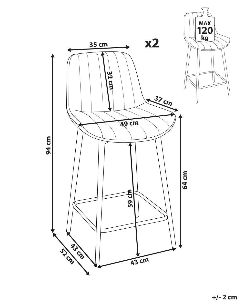 Set of 2 Bar Chairs Velvet Light Beige Comfortable Footrest Quaro