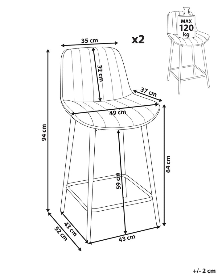Set of 2 Bar Chairs Velvet Light Beige Comfortable Footrest Quaro