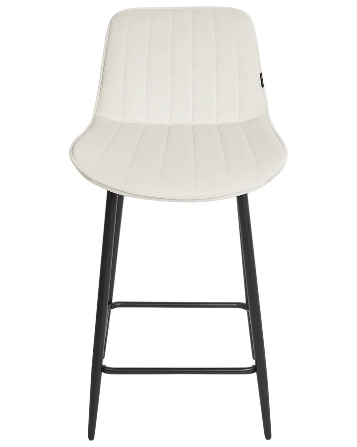 Set of 2 Bar Chairs Velvet Light Beige Comfortable Footrest Quaro