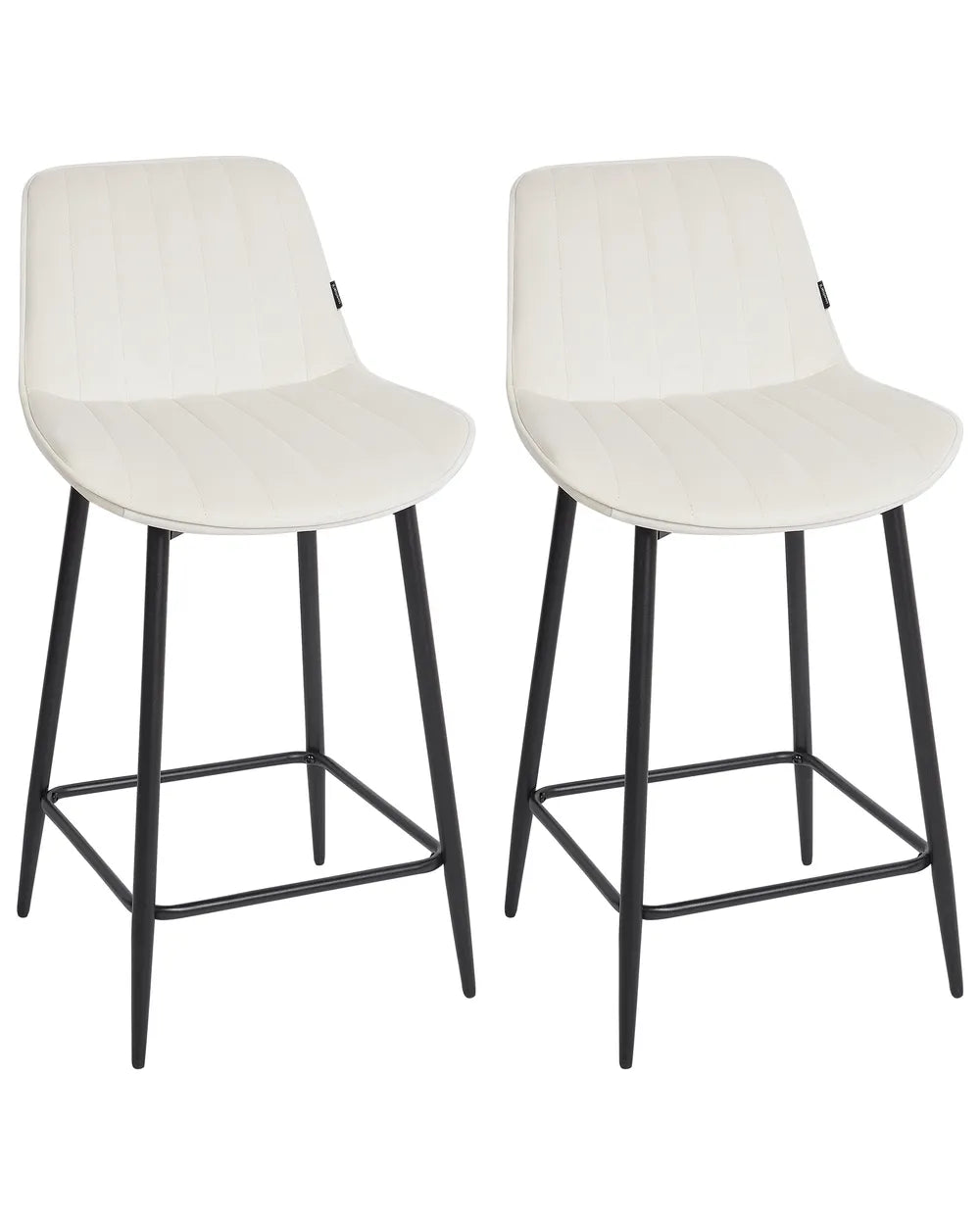 Set of 2 Bar Chairs Velvet Light Beige Comfortable Footrest Quaro