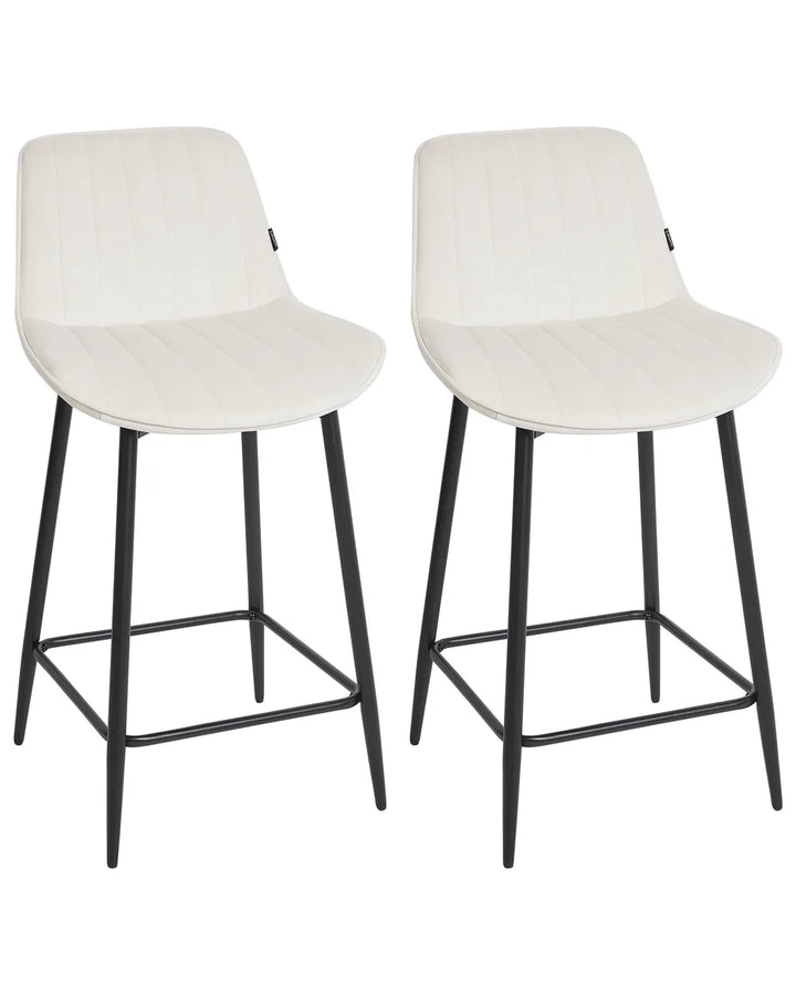 Set of 2 Bar Chairs Velvet Light Beige Comfortable Footrest Quaro