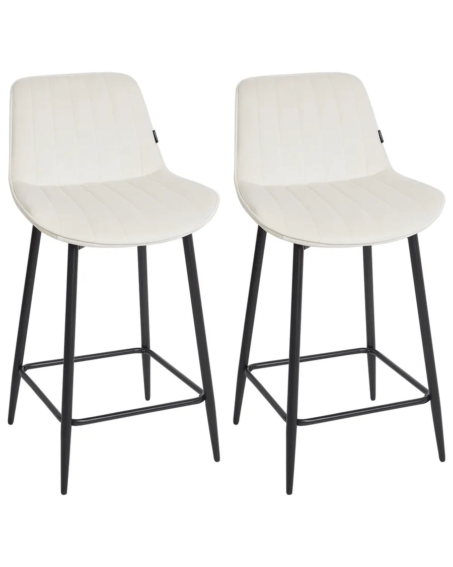 Set of 2 Bar Chairs Velvet Light Beige Comfortable Footrest Quaro