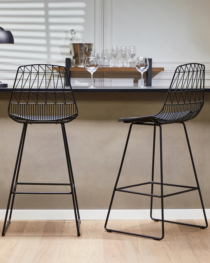 Set of 2 Bar Chairs Metal Black Easily Movable Yerano