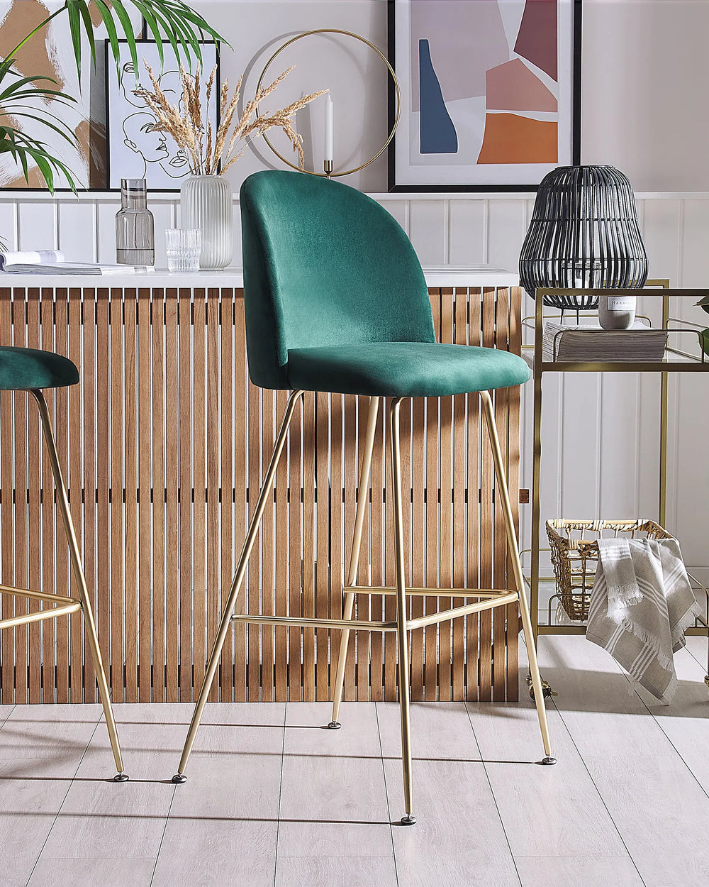 Set of 2 Bar Chairs ARCOLA Emerald Green Floor Protection Trevla