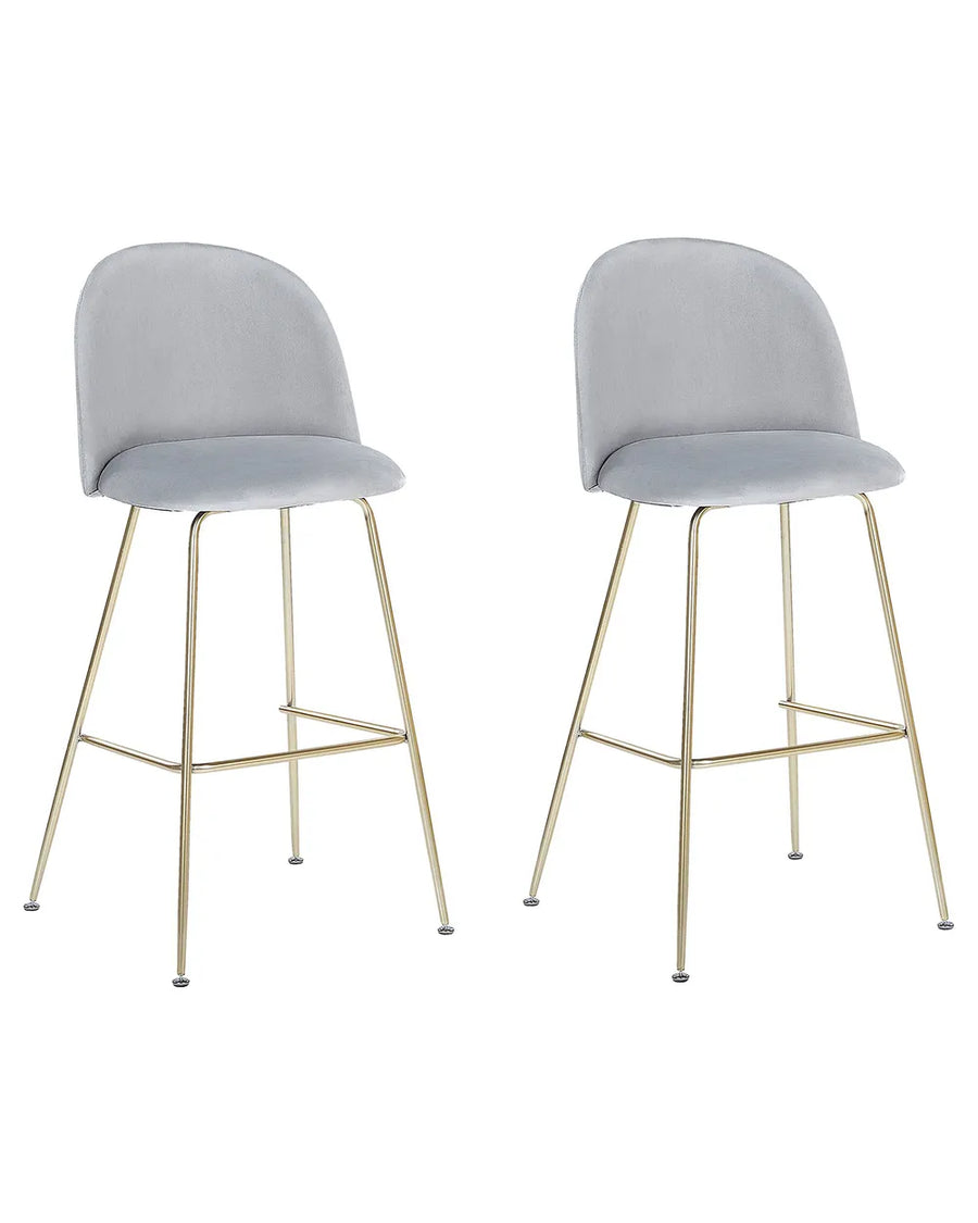 Set of 2 Bar Chairs Velvet Light Grey Elegant Design Vellero