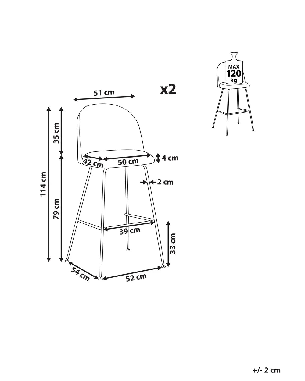 Set of 2 Bar Chairs Velvet Light Grey Elegant Design Vellero