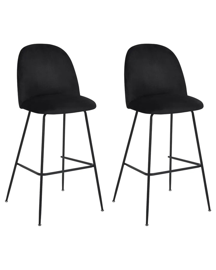 Set of 2 Bar Chairs Velvet Black Floor Protection Vellero